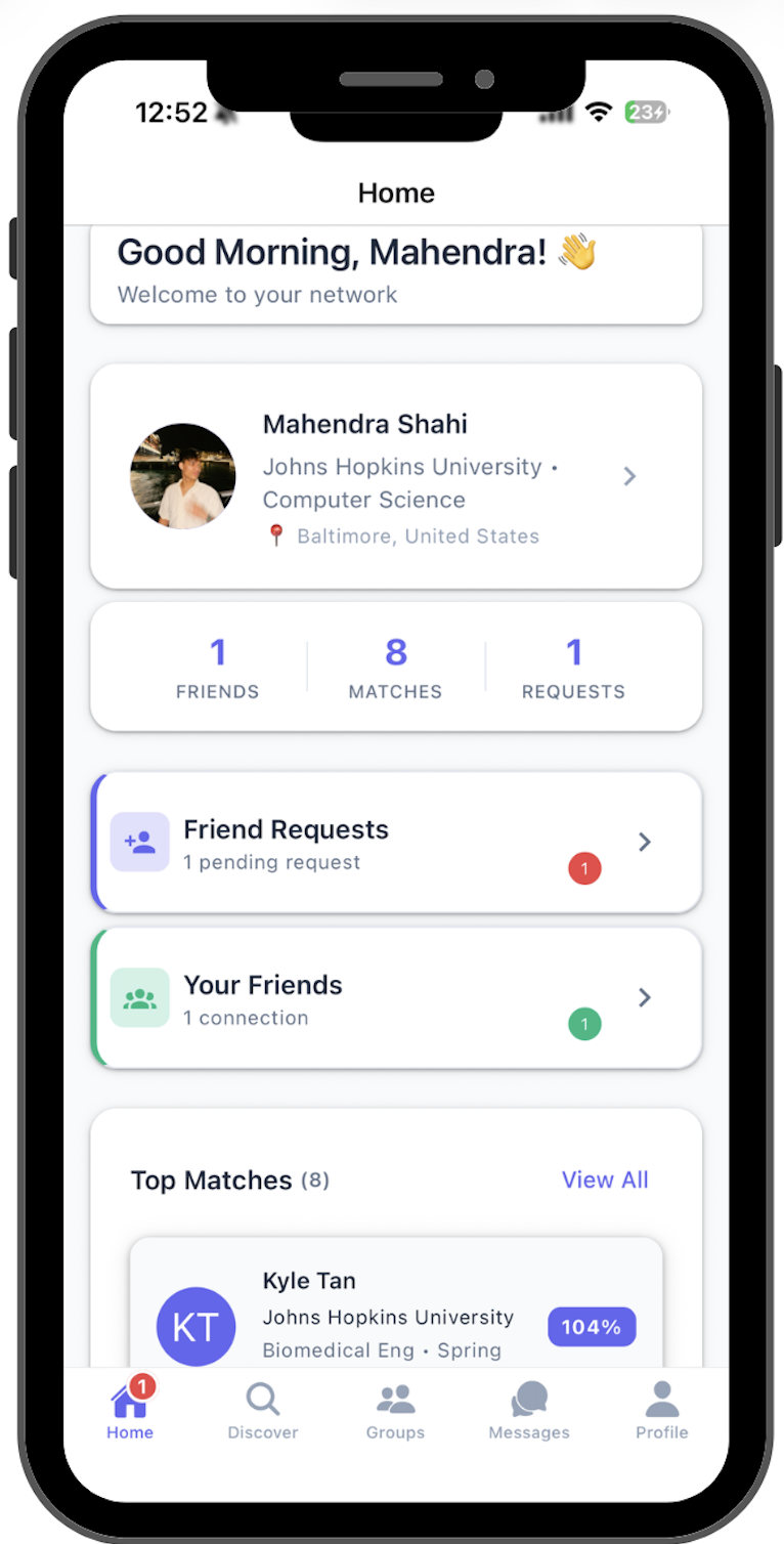 Home – See your matches and activity